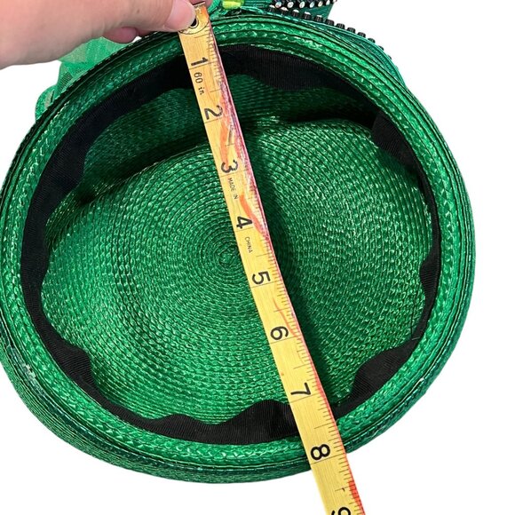 Elegant Green Fascinator Hat With Mesh & Rhinestones - Picture 6 of 9